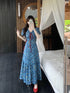 Floral Round Neck Puff Short Sleeves Maxi Dress